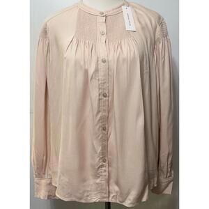 NEW Rebecca Taylor Long Sleeve Twill Blouse Pink Smocked Sz Small S Msrp $185